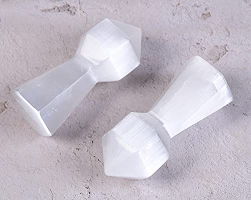 AMOYSTONE Selenite Crystal Tower Natural Crystal Lighthouse Shaped 6 Faceted Reiki Healing Chakra Selenite Sticks 3.9" 2PCS Rf149-lighthouse