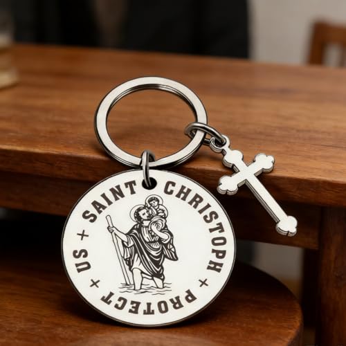 St Christopher Keyring, Spiritual Protection St Christopher for Car, Stainless Gifts for Men Women, Small New Car Gifts, for Bag, Cars Keychain, Keepsake, Safe Travels and Protection