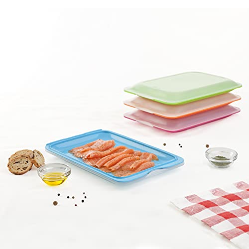 TATAY Set 4 cold meat container, with lid and body removed, in four colours, reusable and stackable, made of BpA-free plastic 17 x 3,2 x 25,2 cm Standard - Set of 4 - Assorted Colors