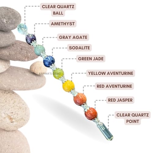 7 Chakra Pyramid Stick - Healing Stick Wand for Positive Energy, Yoga, Magic, Good Luck & More - Chakra Stick for Balancing, Aura Cleansing & Concentration - Crystal Wand Ideal for Gifts Approximately 7 – 8 Inch Ball-stick