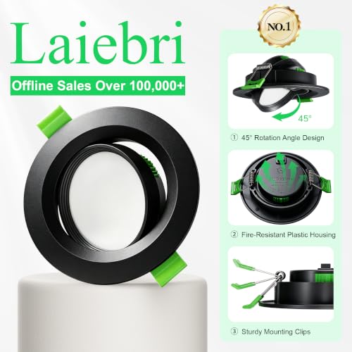 LED Recessed Spotlight 230 V 5 W, 45° Swivel, 3CCT 2700 K/4000 K/6000 K, 23 mm Ultra Flat, IP44 LED Spotlights for Diameter 68-80 mm Hole Size, LED Recessed Lights for Bathroom, Kitchen 3 pieces Black