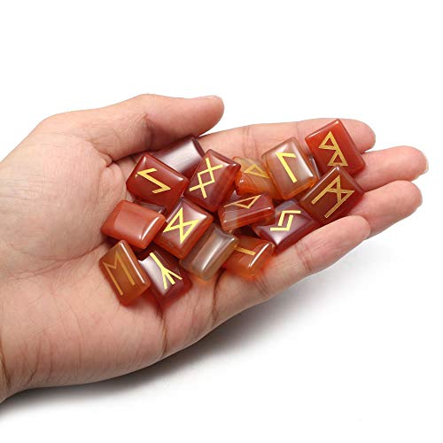 Rune Stone Set Engraved Elder Futhark Alphabet Chakra Reiki Healing Natural Red Agate Runes Stones Crystal Divination 1 Flax Cloth Bag