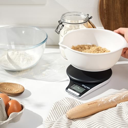 Salter Digital Measuring Jug Kitchen Scale - Electronic Food Scale with 1.25L Bowl, Add & Weigh Wet & Dry Ingredients, Easy Pour Spout, 5kg/11lbs Capacity, Easy Read LCD Display, Includes Battery Back