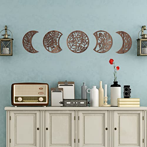 Jetec 5 Pcs Moon Phases Wall Art Decor,Brown,10.6 Inch,Botanical Brown 10.6 Inch Botanical