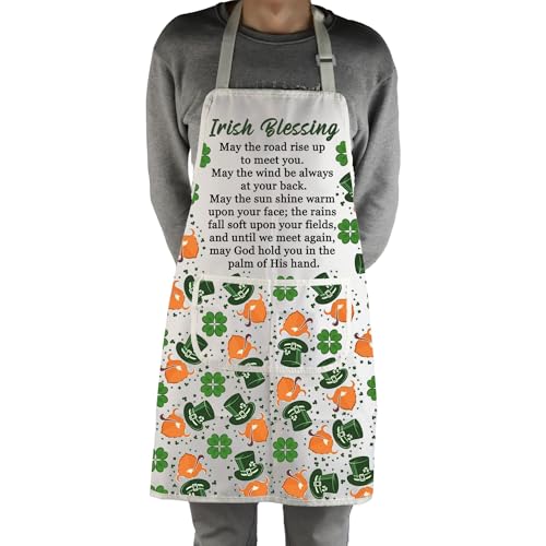 Irish Blessing Cooking Kitchen Apron Irish Blessing Gifts for Women Men Irish Prayer Chef Baking Garden BBQ Apron with Pocket Irish Blessing apron wh