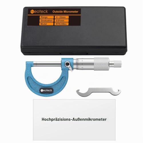 Neoteck Micrometer Outside Micrometer Micrometer Caliper 0-25 mm/0.01 mm for Measuring Small Parts, Gaskets and Wires 1