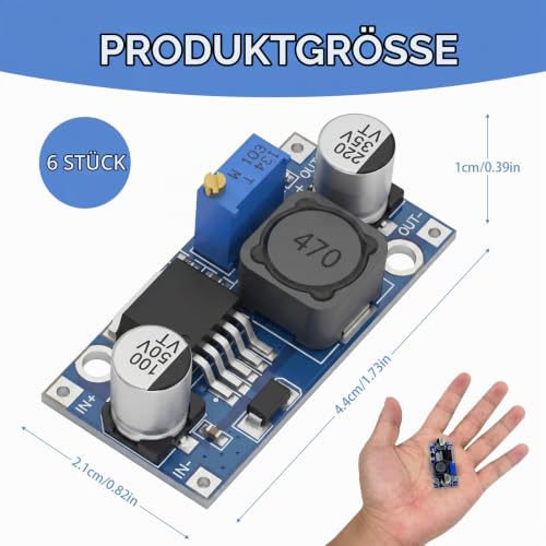 LM2596S DC Converter, Adjustable Buck Converter, Step Down Module, 4 V ~ 38 V to 1.25 V ~ 36 V, Efficient Voltage Regulator Step Down Converter for DIY Power Supply Projects, Pack of 6