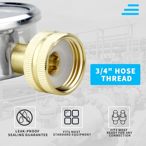 BPSSDI 0-200 PSI water pressure gauge with 2.5-inch dial, lazy hand, 3/4-inch hose thread, stainless steel case