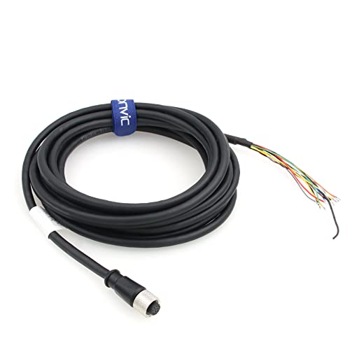 Power IO Cable for Cognex Data Man 260 280 300 360 380 370 470 580 in Sight 7000 2800 Sensor Reader M12 12 Pin Female Connector to Flying Leads Shielded High Flex Cable 3m