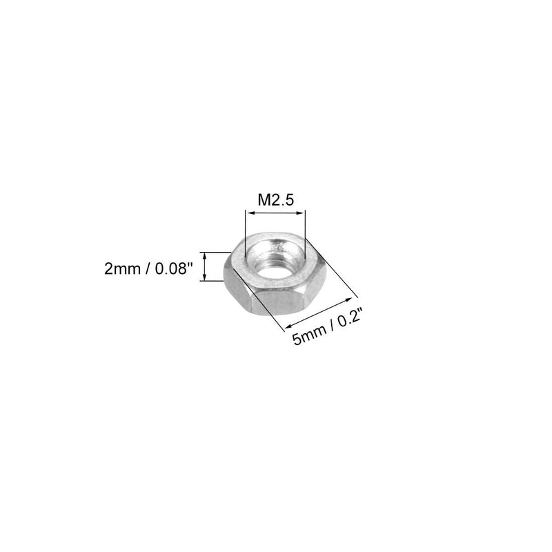 [Australia - AusPower] - uxcell Hex Nuts, M2.5x0.45mm Metric Coarse Thread Hexagon Nut, Carbon Steel, Pack of 100 (Silver Tone) 