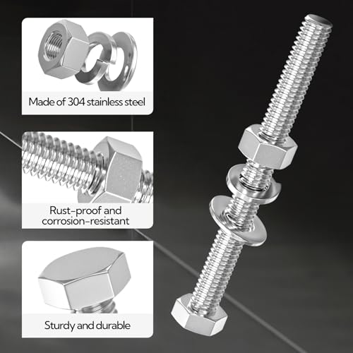 GAGIRA 10-piece 304 stainless steel 1/2-13 x 2-1/2 inch fully threaded hex bolts with nuts, spacers and spanner