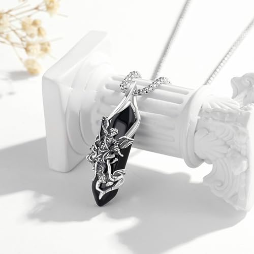 TRISHULA Saint Medal 925 Sterling Silver Necklace St Florian Archangel Michael Poseidon St Christopher Amulet Religious Jewellery Unisex Gift St. Michael necklace with crystal pendant