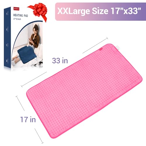 Comfytemp Extra Large Heating Pad for Back & Period, 33"x17" Electric Throw Pink