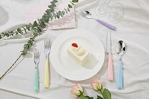 ANNOVA Silverware Set Stainless Steel Colorful Handle Tableware Kitchen Flatware Set Utensils, Includes Dinner Knives, Forks, Spoons, Salad Forks & Dessert Spoons (Pastel Mix, 20 Pieces) Large Mixed Pastel 20Pieces