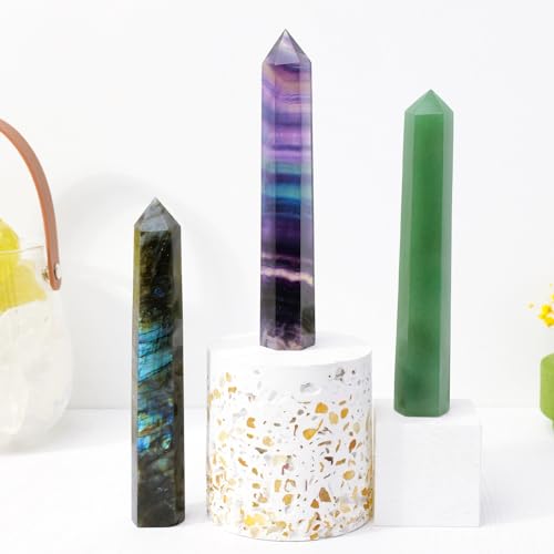 Apengshi 1PCS Natural Crystal Labradorite Tower 5.9"-6.3" (15-16cm) 6 Faceted Single Point Prism Healing Crystal Wand for Meditation Reiki Chakra Therapy