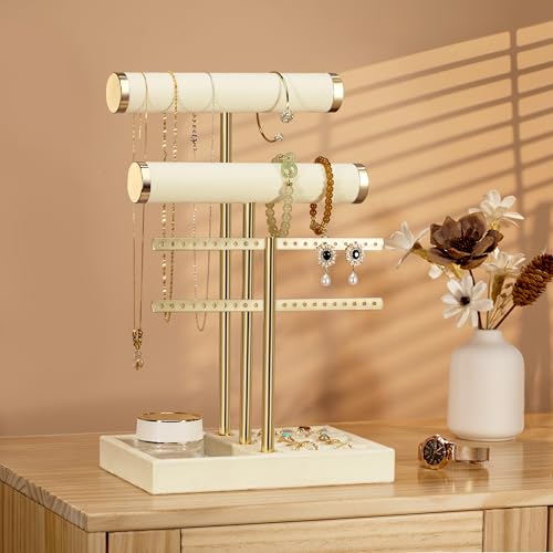 bussdis 3 Tier Bracelet Holder Display - Detachable T Bar Beige Velvet Bracelet Holder, Jewelry Holder Organizer for Bracelet, Necklace, Earrings, Rings Standard