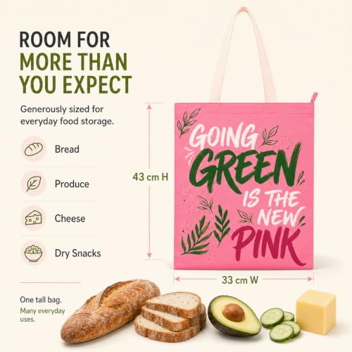 2-Pack XL Beeswax Bread Bags for Sourdough with Zipper and Carry Handles, Reusable Waxed Cotton Linen Storage for Homemade Artisan Loaves, Boules, Bagels and Baked Goods, 13 x 17 Inch, Pink