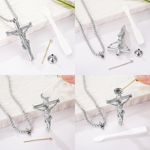 Jesus Urn Necklace for ashes for Men Women Stainless Steel Cremation Jewelry for Ashes for Memorial Silver