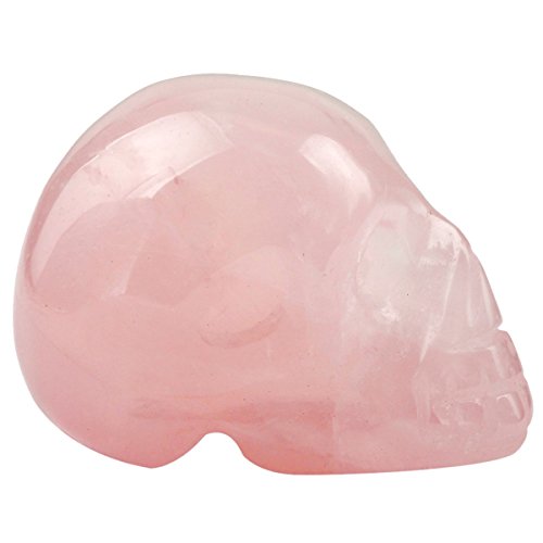 Rockcloud 1" Rose Quartz Crystal Stone Human Reiki Skull Figurine Statue