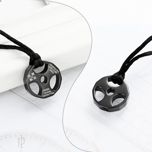 XSMZB Fitness Dumbbell Cremation Jewelry for Human Pet Stainless Steel Weight Plate Urn Necklace for Ashes Keepsake Pendant Urn Jewelry Black