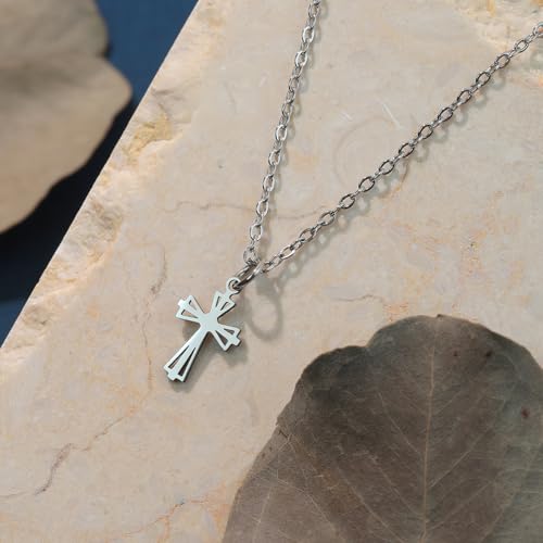 Cross Pendant Stainless Steel Necklace for Women Men Christian Jesus Chain Necklaces Religious Jewelry Gift Silver