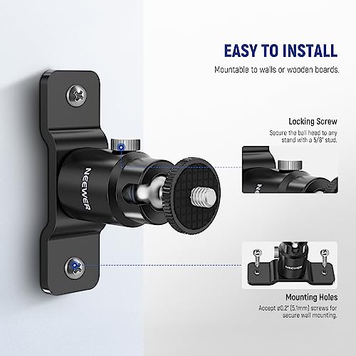 NEEWER 2 Pack T Type Wall Ceiling Mount, Ring Light Wall Mount Bracket with Detachable Ball Head, 5/8" Stud, 1/4" Screw for Flash Strobe Camera Monitor Studio Lighting, Max Load: 4.4lb/2kg, TS008 10102508