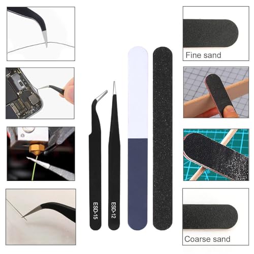 Hanboost 16Pcs 3D Printer Accessories for Cleaning and Finishing, High-Carbon Steel Needle Files, Polishing Bars & Tweezers Set for 3D Printing Enthusiasts, Model Builders and DIY Makers