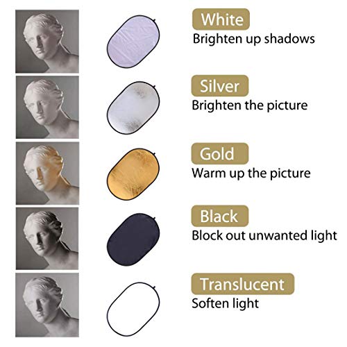 35"x47" Light Reflector for Photography 5-in-1 Photo Collapsible Photography Reflector Large Oval Portable Collapsible Lighting Reflectors Photography Panel for Studio Video 35x47inch