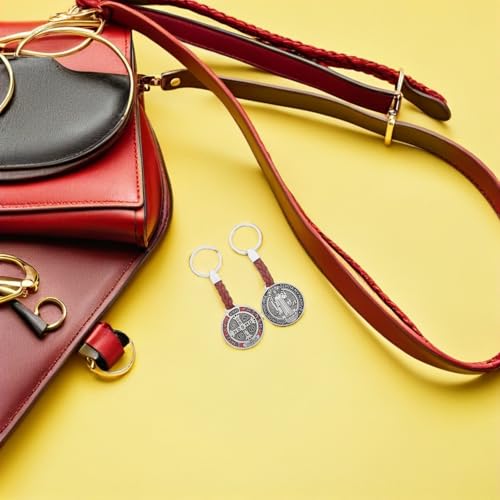 4pcs Metal Cross Keychains with Saint Benedict Crucifix Pendant, Wearresistant and Portable Design, for Prayer and Faith Events, Stylish Religious Charm for Backpack, Wallet Or