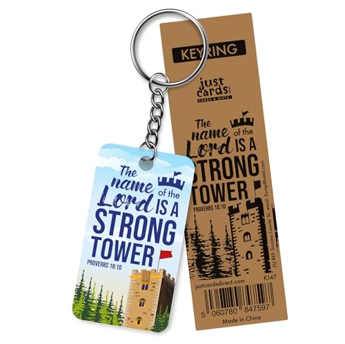 Christian Keyrings, Pack of 6 Bible Verse Keyrings, Wood and Metal, 6.3cm