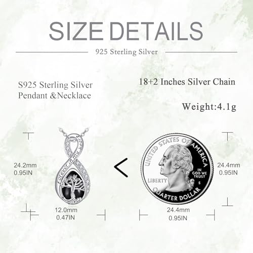 POPLYKE 925 Sterling Silver Black Agate Urn Necklace for Ashes for Women Tree of Life Ashes Necklace Black Agate Cremation Jewellery