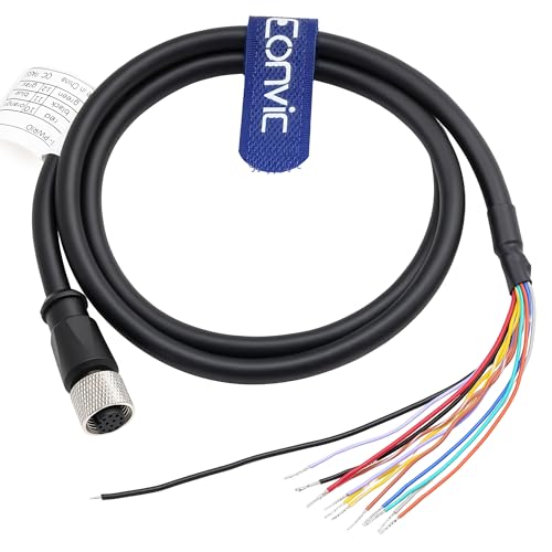 Power IO Cable for Cognex Data Man 260 280 300 360 380 370 470 580 in Sight 7000 2800 Sensor Reader M12 12 Pin Female Connector to Flying Leads Shielded High Flex Cable 1m