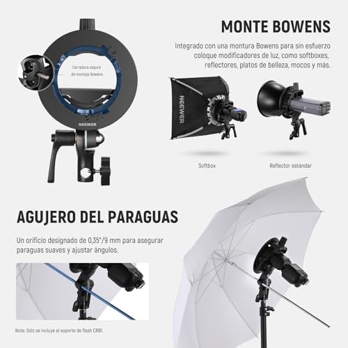 NEEWER CRB1 S Type Bracket Holder with Bowens Mount & Umbrella Hole for Z2PRO Z3R Q120 Q200 TT560 Square Head Round Head Flash Speedlite Compatible with Godox AD200Pro V1
