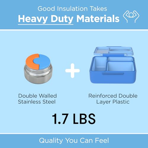 Omie OmieBox Kids Insulated Leakproof Bento Lunch Box with Food Jar (Blue Sky) 8.5 Ounces Blue Sky