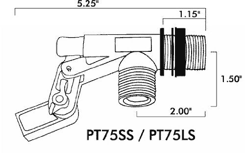 Kerick Valve PT75LS PVC Float Valve, Tank Mount, 16.5 gpm at 60 psi, 3/4" NPT Male