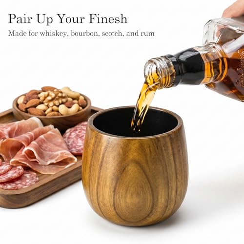 Wooden Whiskey Glass, Solid Wood Bourbon Tumbler with Charred Finish, Adds Subtle Wood Aroma, Old Fashioned Cup for Bourbon Scotch Rye, Unique Whiskey Gifts for Men Dad Husband (2) 2