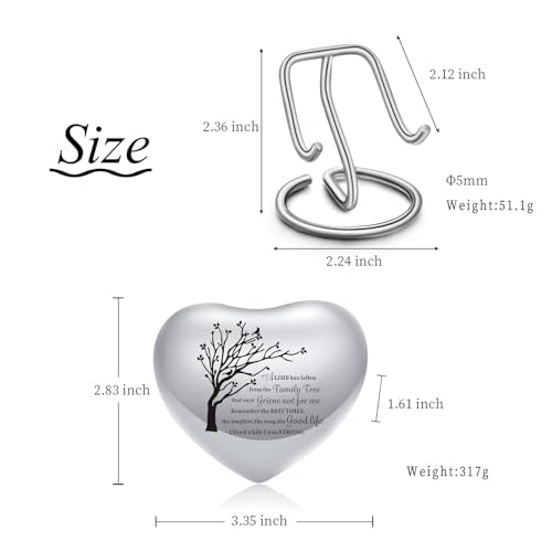 Heart Urn for Ashes - Small Heart Shaped Keepsake Urn for Human (Male/Female) or Pet Remains, Holds Small Portion of Ashes with Stand Silver-tree of Life