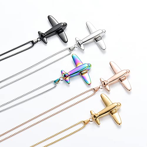 XSMZB Airplane Cremation Jewelry for Ashes Pendant Stainless Steel Memorial Urn Necklace for Human/Pet Keepsake Ashes Jewelry Silver