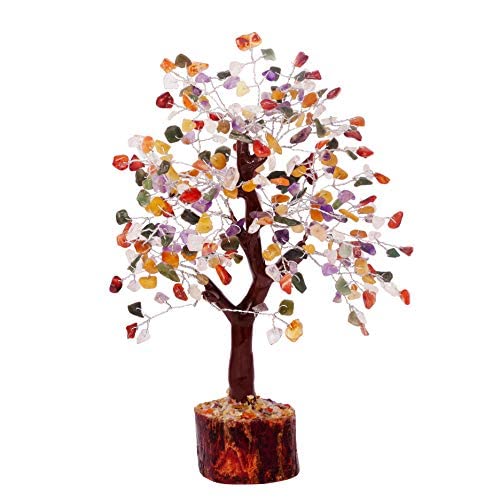 FASHIONZAADI Mix Chakra Crystal Tree - Gem Tree Meditation Room Decor Mix Chakra Silver Wire