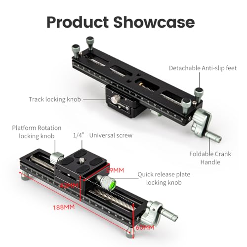 Fotopro Macro Focusing Rail Rack Slider for Close-up Shooting Macro Photography with Quick Release Plate 7.4 Inch Aluminum Alloy Universal Camera Slider for DSLR Camera Camcorder Film Photography
