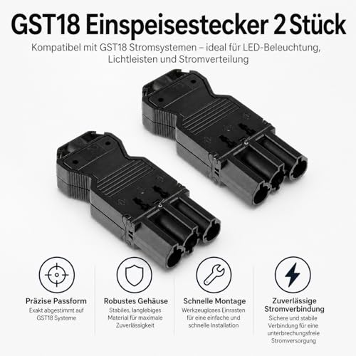 Powice GST18 feed plug, 2 pieces, Wieland plug compatible, GST18 power system plug for LED lighting, light strips and power distribution, Wieland socket alternative b