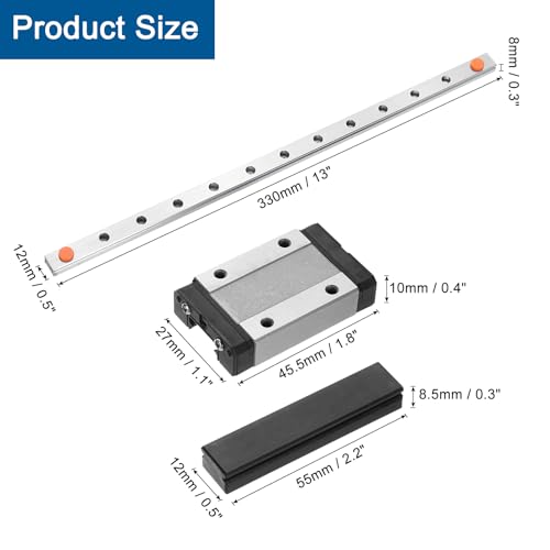 sourcing map MGN12 330mm Linear Guide Rail with MGN12H Sliding Carriage Block and Plastic Mini MGN12 Linear Guide for DIY 3D Printers and CNC Machine, Black