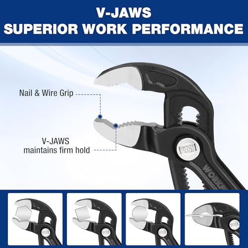WORKPRO 7-inch and 10-inch water pump pliers set with quick-adjust groove joint handles