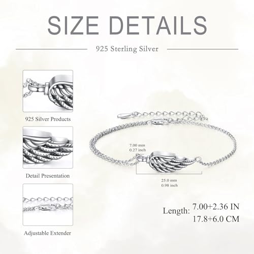 VONALA Compass Urn Bracelet for Ashes Sunflower Urn Bracelet 925 Sterling Silver Cremation Jewelry for Ashes Keepsake Irish Gifts for Men Women Wing Urn Bracelet