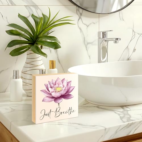 Just Breathe Inspirational Wood Block Plaque Box Sign 5.9 * 5.9 pink