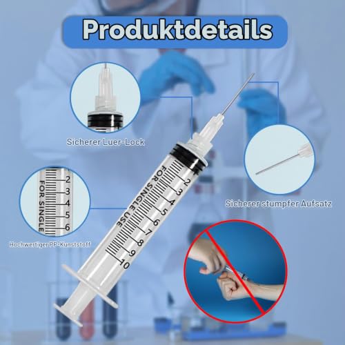 Luer Lock Syringe 10 ml Screw Cap Syringe Reusable Pack of 12 | Threaded Syringe with 14-27G Dosing Needles and Caps Blunt Needle, Dosing Feeding Syringe for Pet Feeding Watering