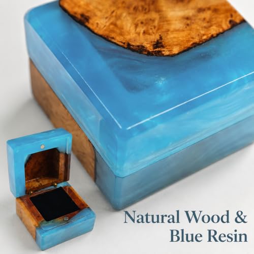 Wedding Ring Box for Proposal with Single Slot, Handcrafted, Made of Wood and Resin, Wedding Ceremony, Jewelry Organizer Light Blue