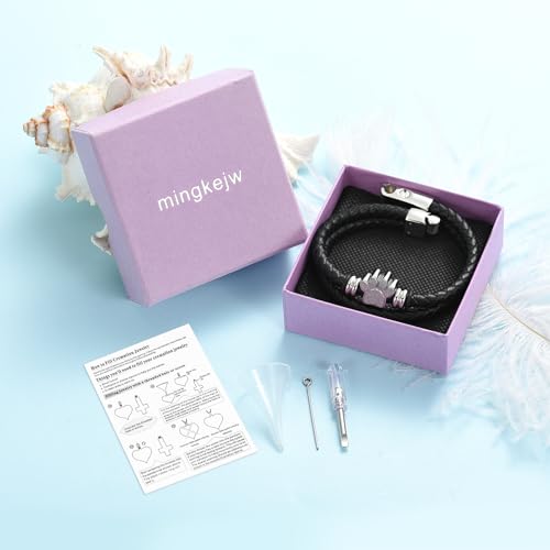 Paw Print Urn Bracelet for Ashes Pet Cremation Jewelry for Women Men Stainless Steel Memorial Bracelets Ash Holder for Pet/Dog/Cat Keepsake Jewelry for Loved Ones with Fill Tool Silver 18cm/7.08"
