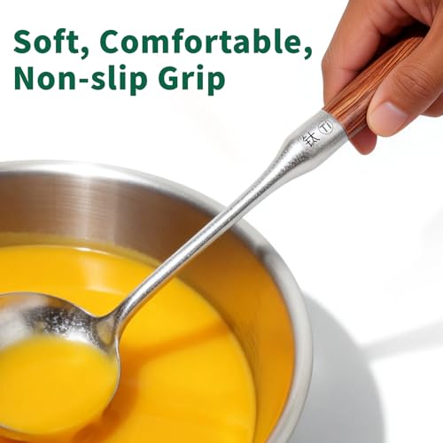 Newness titanium soup ladle and solid turner set with stainless steel handles, ideal for serving soups and cooking.