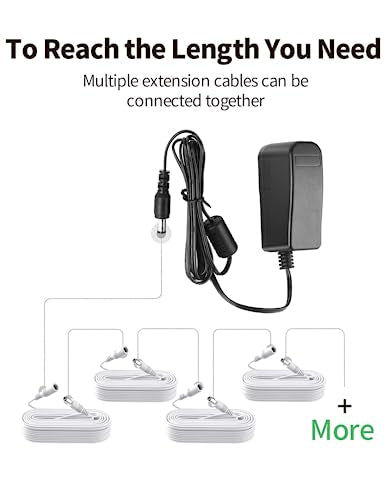 TONTON DC Extension Cable 5 Metres, DC 12 Volt Power Supply Adapter Cable, 2.1 mm/5.5 mm DC Plug Extension, Additional 5 Metres 15 ft Length for DC 12 V Power Supply Surveillance Camera Charger, 5 m (Pack of 1) White